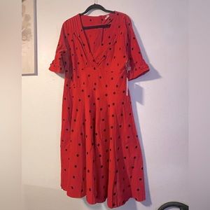 Unique Vintage red and polka dots flare dress